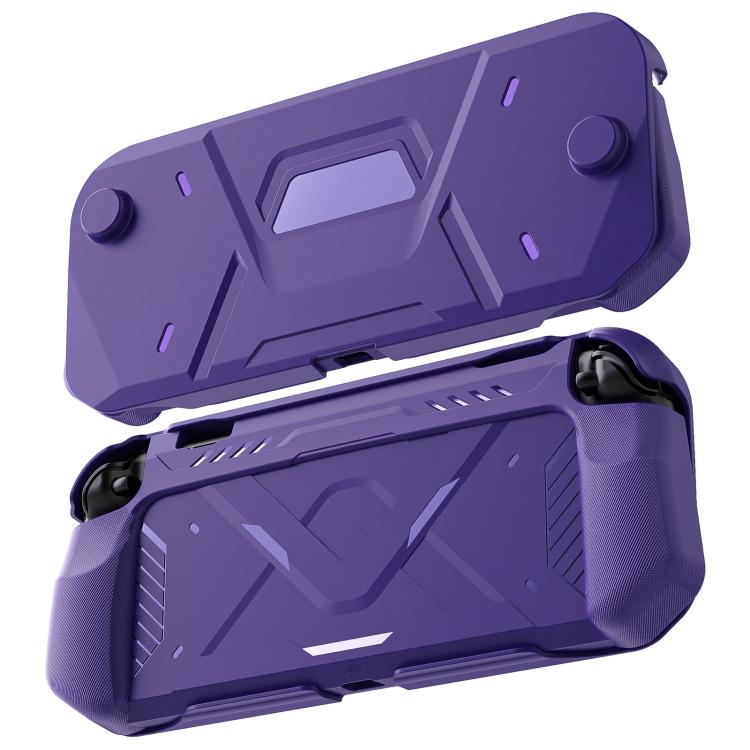Mecha-style protective case for Nintendo Switch 2, purple TPU shell with PC front frame