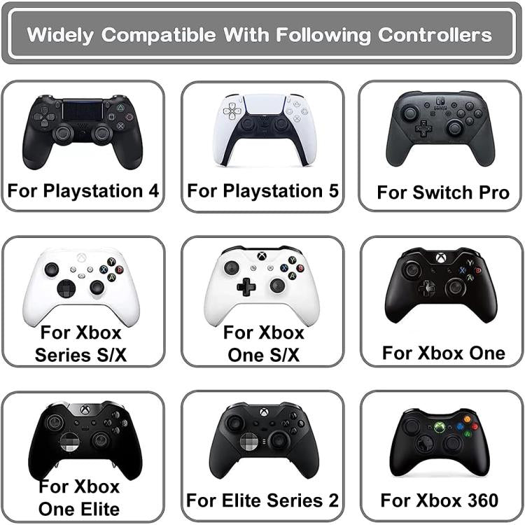 Controller compatibility diagram with PlayStation, Xbox, and Switch controller icons