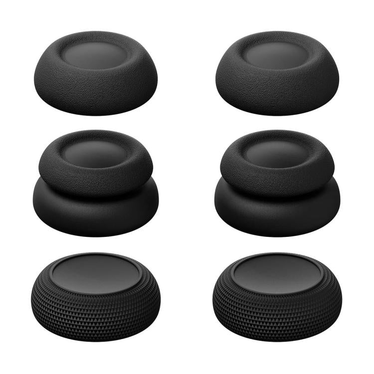 Set of 6 black joystick thumb grip caps with textured tops for game controller sticks