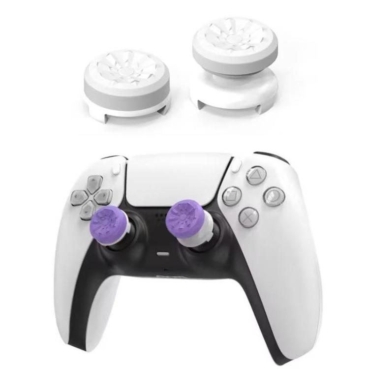 Two-piece thumbstick extender caps with anti-slip textured grips in white and purple