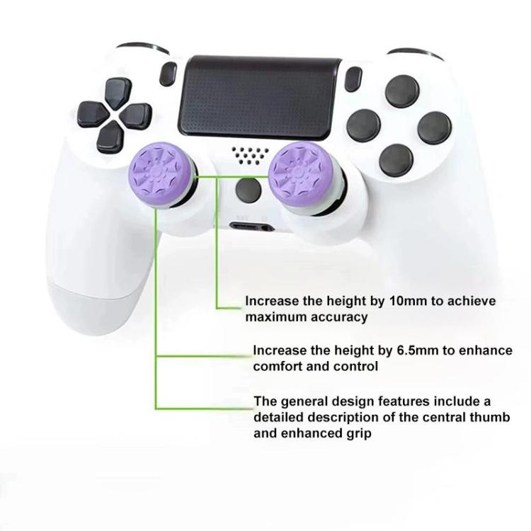 Two thumbstick extender caps with anti-slip textured grips, purple on controller
