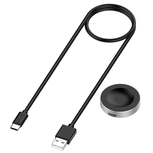 Black xDfind smartwatch charger with separate magnetic puck, USB-A and USB-C plugs