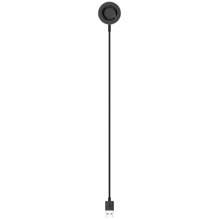 Black magnetic smartwatch charging cable shown extended, with round puck and USB-A plug