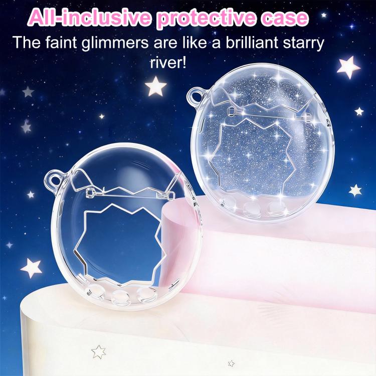 Crystal protective cases, clear oval shells shown side by side with front cutouts