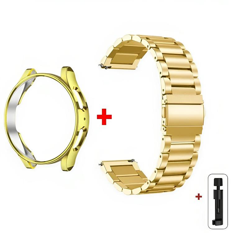 Gold stainless steel watch band with gold protective case and link remover