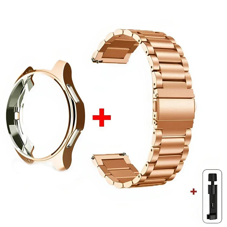 Rose gold stainless steel watch band, semi-enclosed case, and link remover tool