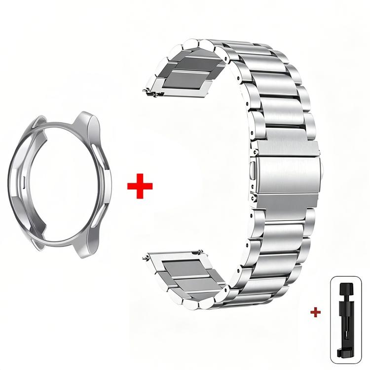 Silver stainless steel watch band with semi-enclosed case and link tool