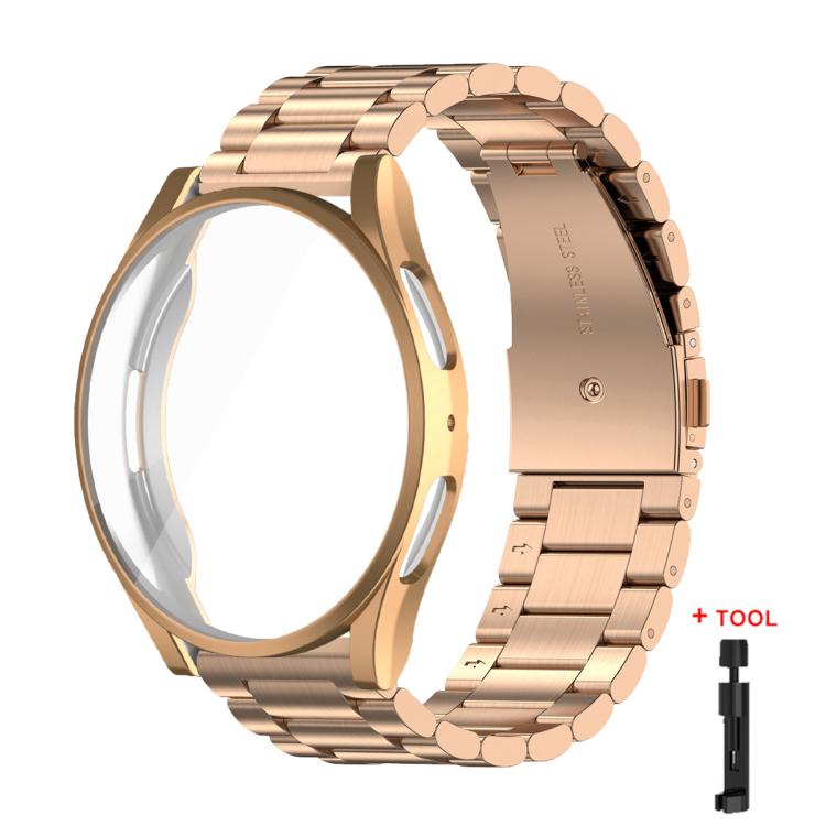 Rose gold stainless steel watch band with clear TPU case and link remover tool