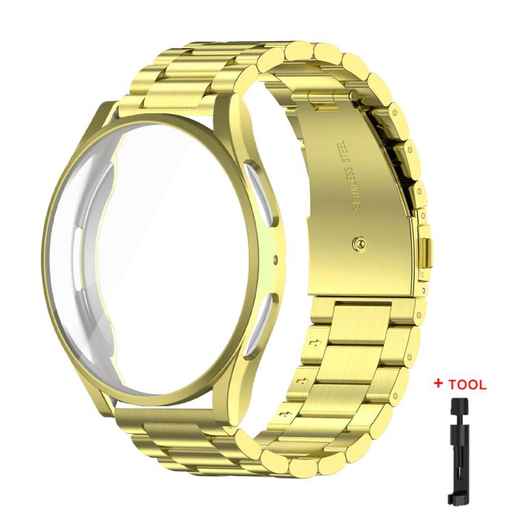 Gold metal watch band with full coverage case and link sizing tool