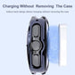 Watch in a semi-enclosed case, shown from the back with an open charging area
