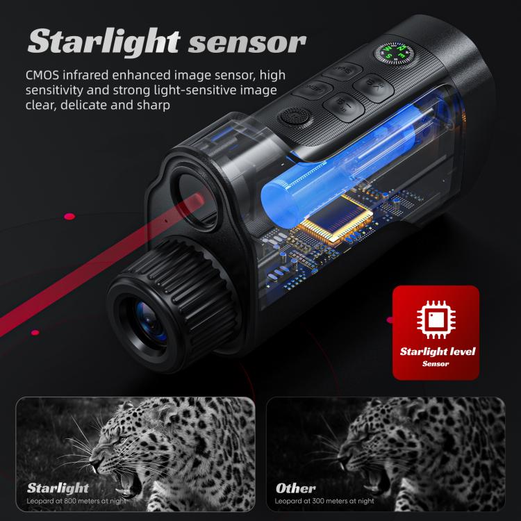 Infrared night vision monocular with visible internal sensor and front lens hood