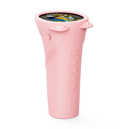 Pink kids digital monocular telescope with round 2-inch screen and side control buttons