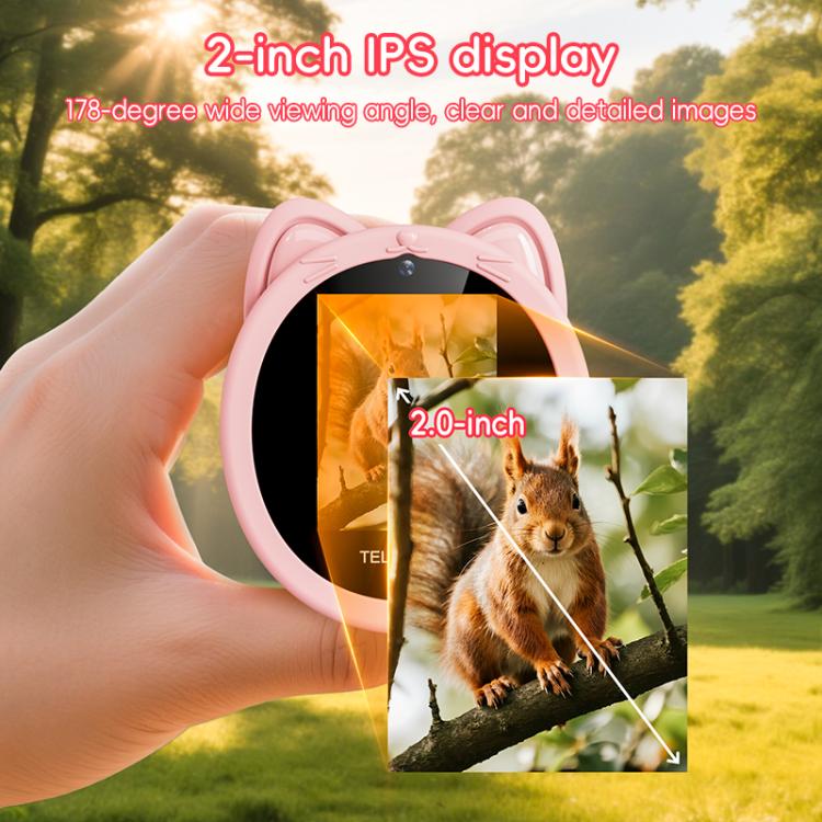 Pink kids digital monocular telescope with bear-ear design and a lit display screen