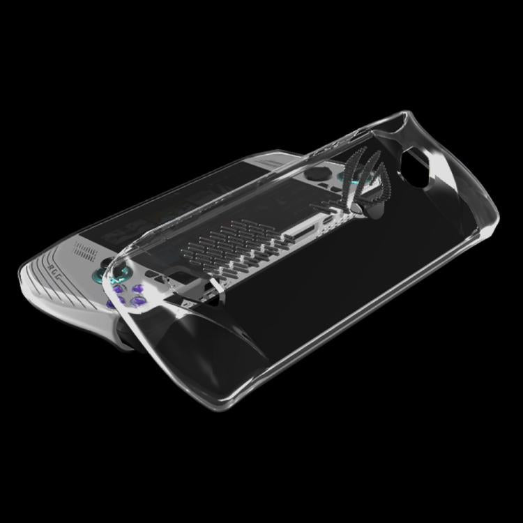 Transparent TPU protective case for ASUS ROG Ally showing camera and controller cutouts