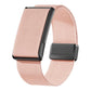 Pink stretch woven watch band with black metal frame and magnetic clasp