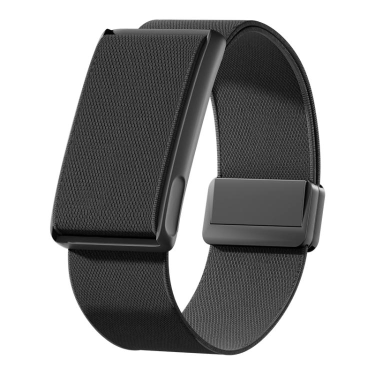 Black stretch woven watch band with black metal frame and magnetic clasp