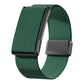 Dark green stretch woven watch band with magnetic clasp and black metal frame