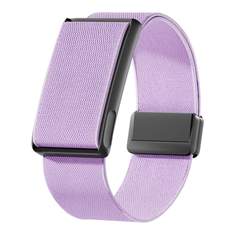 Light purple stretch woven watch band with magnetic clasp and black metal frame