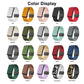 Watch band color chart showing solid and leopard-print stretch nylon options