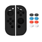 Soft silicone joystick cap set with black protective Joy-Con case shells