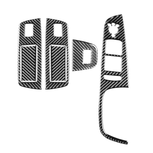 Carbon fiber window lifter switch panel sticker with cutouts, black and gray