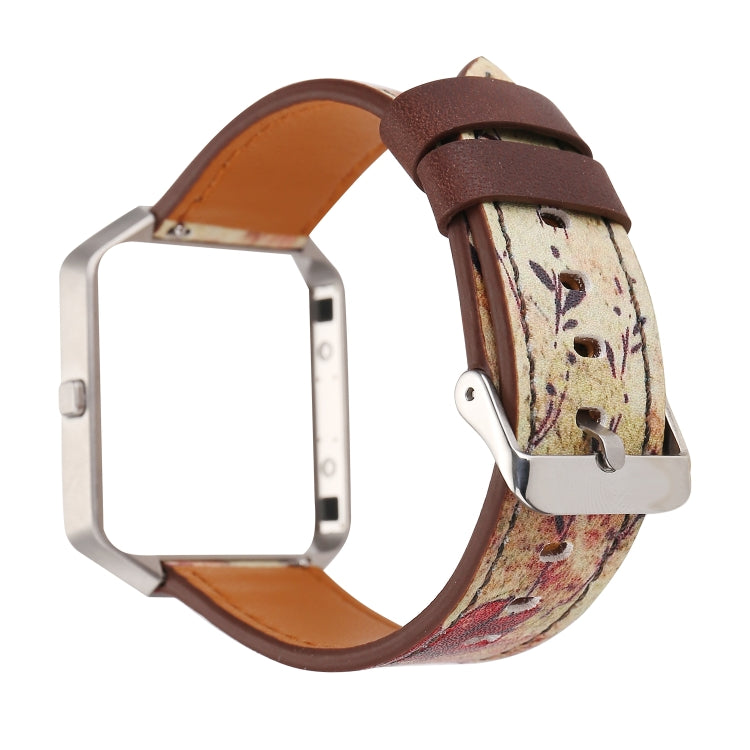 Floral leather watch strap with brown top stitching and silver buckle clasp