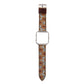 Leather watch strap with orange chrysanthemum pattern and silver clasp
