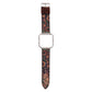 Leather watch strap with dark floral pattern and silver buckle clasp
