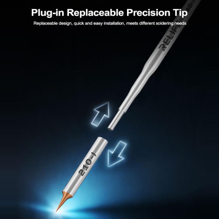 Plug-in replaceable Relife 210 soldering tip with fine conical copper point