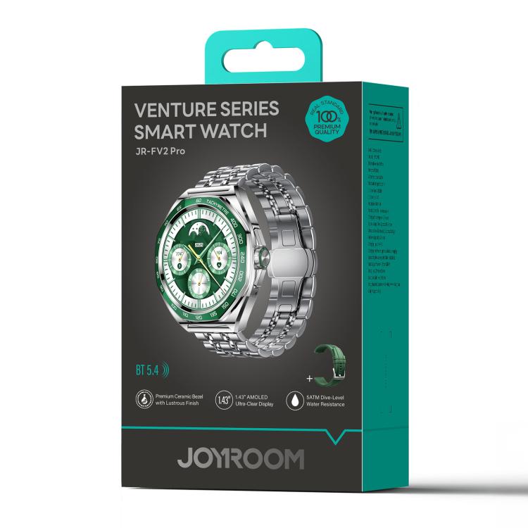 JOYROOM JR-FV2 Pro smartwatch retail box with green-dial watch pictured