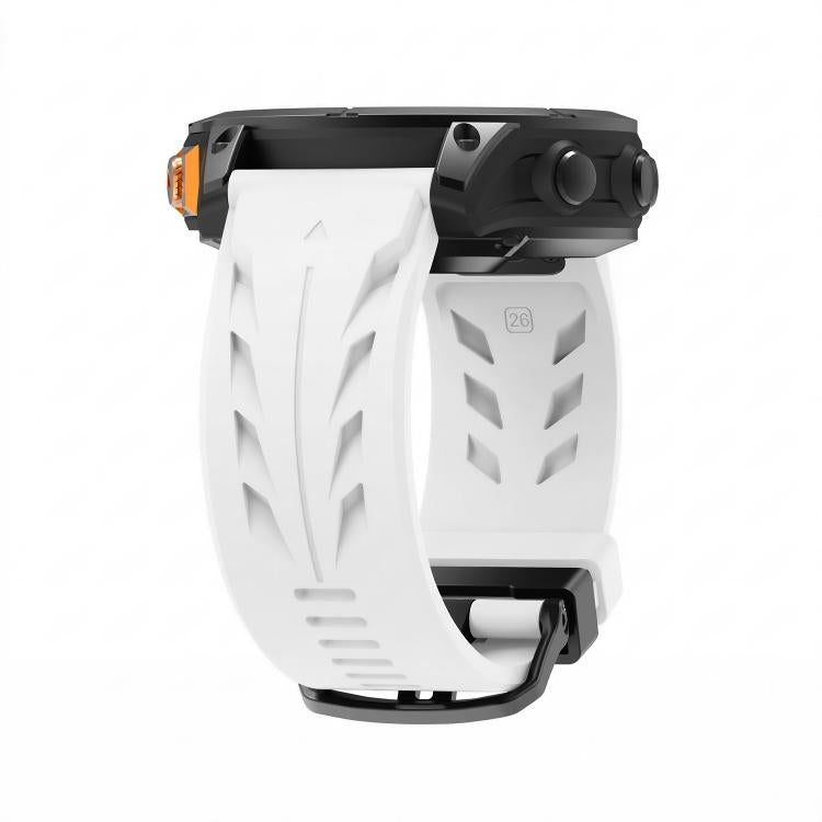 White silicone watch band wrapped around a watch, showing its textured inner surface.