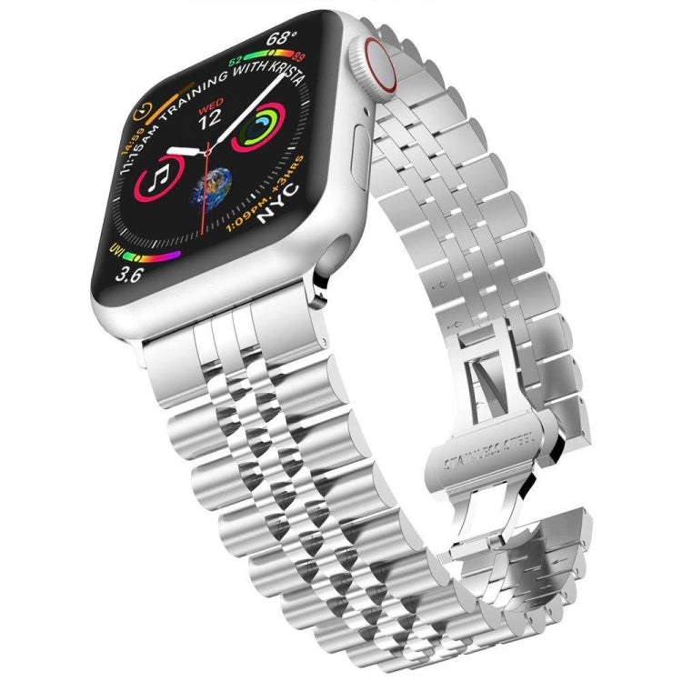Metal replacement watch strap for Apple Watch, silver link bracelet style