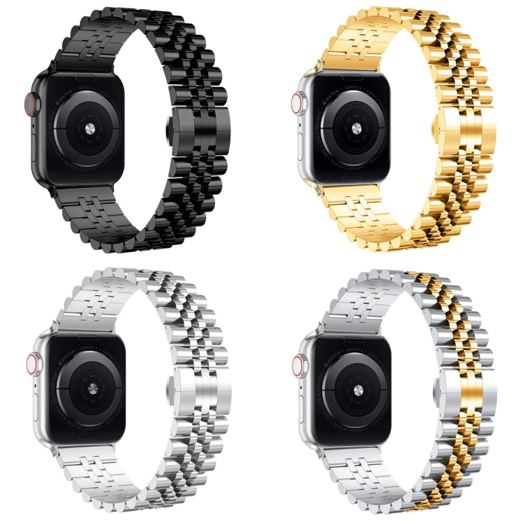 Metal link watchband set in black, gold, silver, and two-tone for Apple Watch
