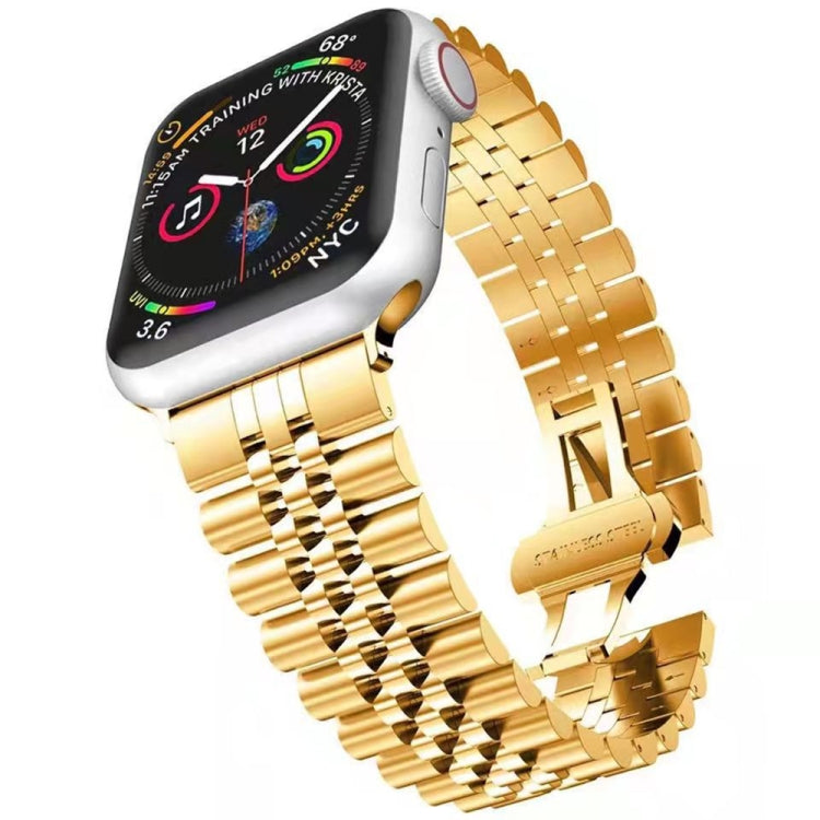 Metal replacement watch strap for Apple Watch, gold link bracelet with clasp