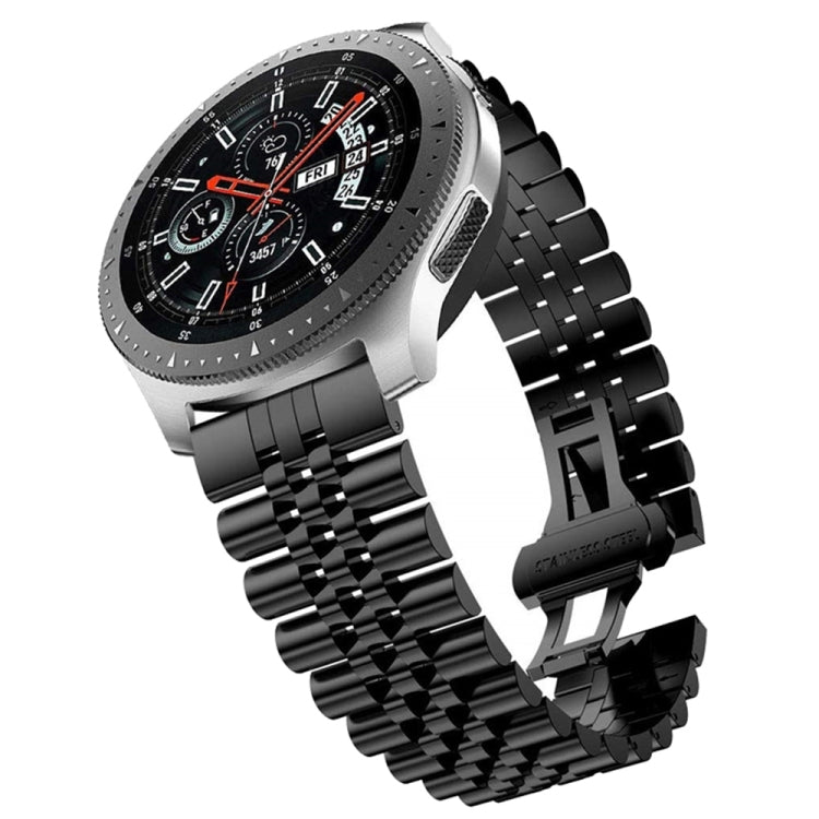 Black steel link replacement watch strap with five-bead style.