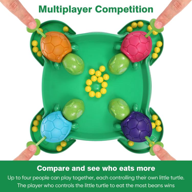 Green turtle bean-eating game tray with colorful shell turtles and yellow beads