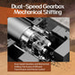RC truck dual-speed gearbox and mechanical shifting assembly close-up.