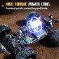 Blue remote control off-road truck with glowing motor and suspension detail