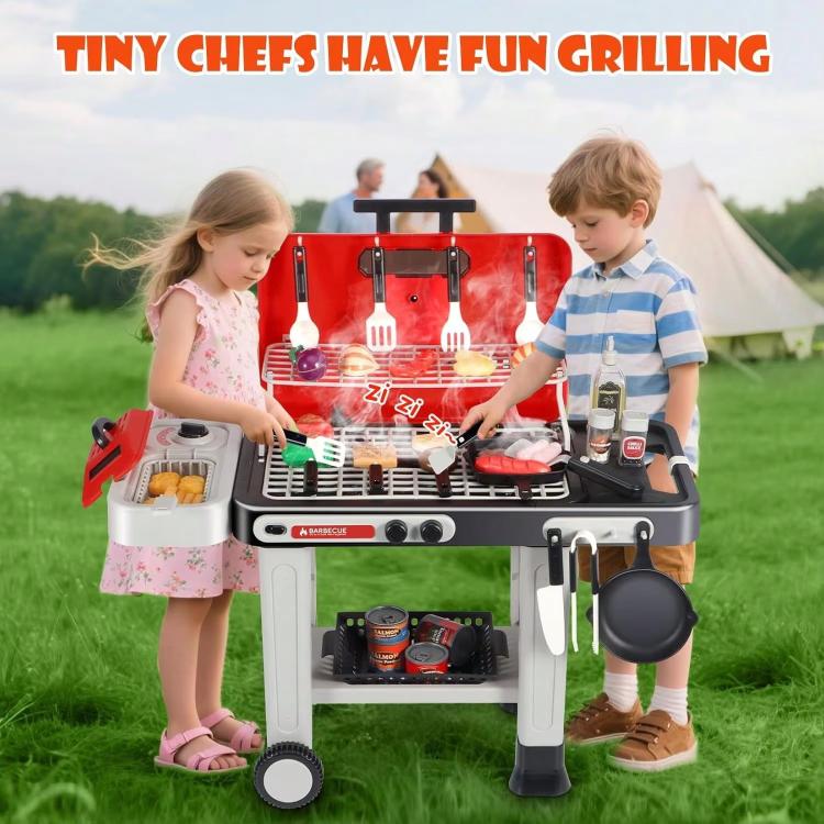 42pcs / Set Electric Sound and Light Spray Children Pretend Simulation Barbecue Grill Toy Set