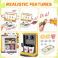 Pretend self-checkout cash register toy with realistic features and accessory compartments