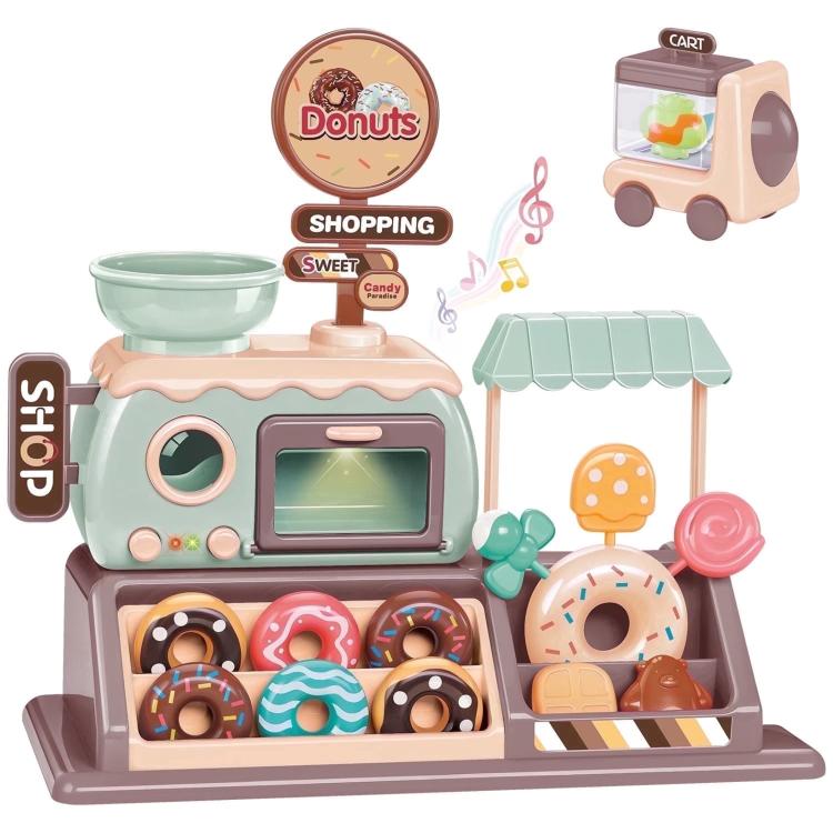 Kids electric donut shop playset with pastel oven, counter, and donut accessories