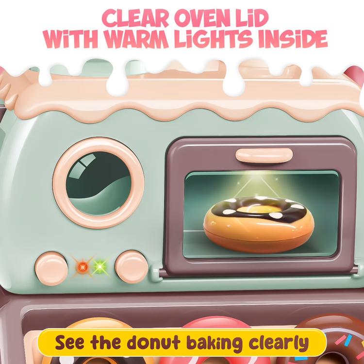 Donut shop playset oven with clear front window and warm interior light