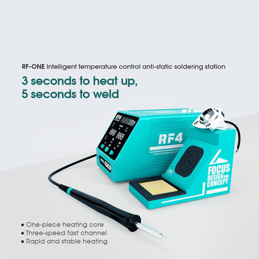 Teal soldering station kit with digital display, iron handle, and heated stand