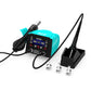Digital hot air gun station with soldering iron, control display, and black cradle stand