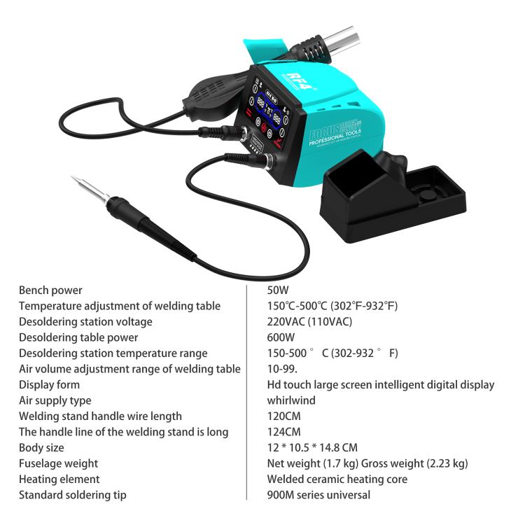 Hot air gun and soldering station kit with stand, handle, cords, and included tips