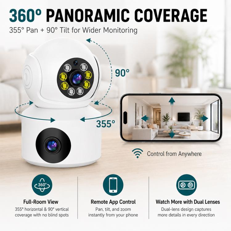 360-Degree Rotating 1080P HD Night Vision Remote Dual-Lens Smart Surveillance Camera, A11