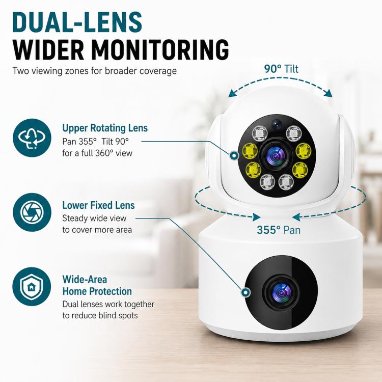 360-Degree Rotating 1080P HD Night Vision Remote Dual-Lens Smart Surveillance Camera, A11
