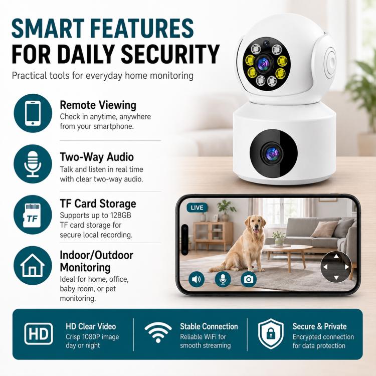 360-Degree Rotating 1080P HD Night Vision Remote Dual-Lens Smart Surveillance Camera, A11