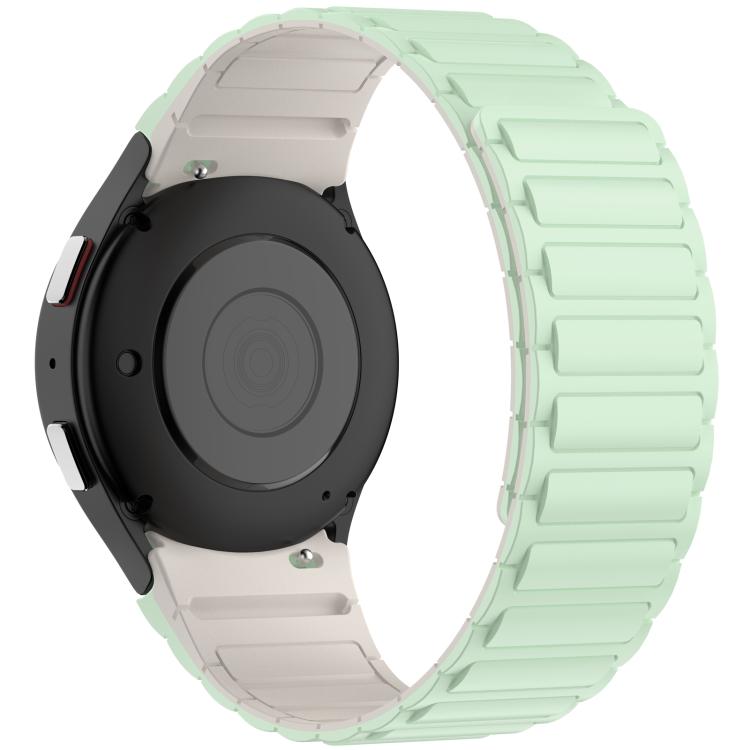 Back view of mint green silicone watch band, showing its segmented links and watch connectors