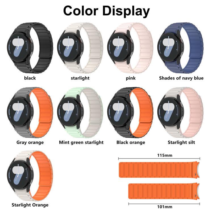 Magnetic silicone watch bands in black, starlight, pink, navy, gray, mint, and orange color combinations